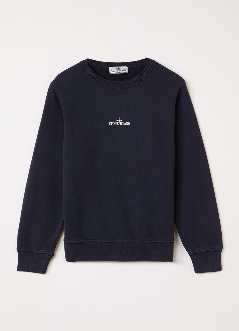 Stone Island Jongens 00014 sweater met logo- en backprint in de kleur Donkerblauw, maat: 14J = 164