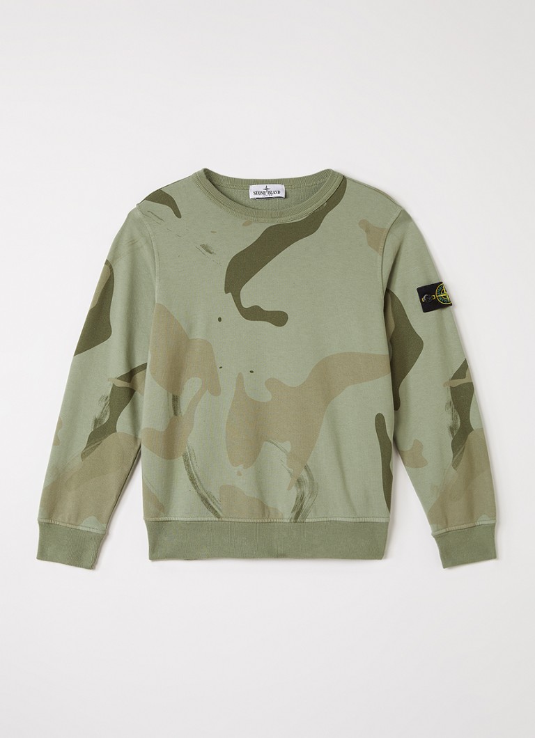 Stone Island Jongens 00013 sweater met camouflageprint in de kleur Lindegroen, maat: 14J = 164