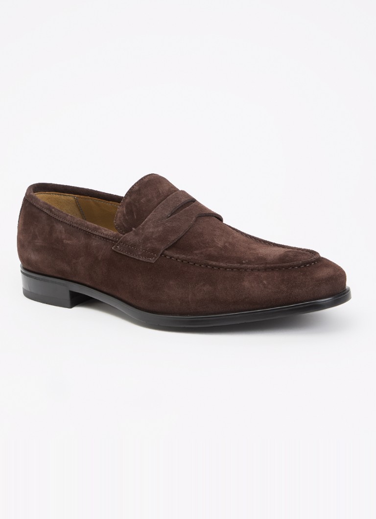 Giorgio Heren Penny loafer van suède in de kleur Donkerbruin, maat: 45