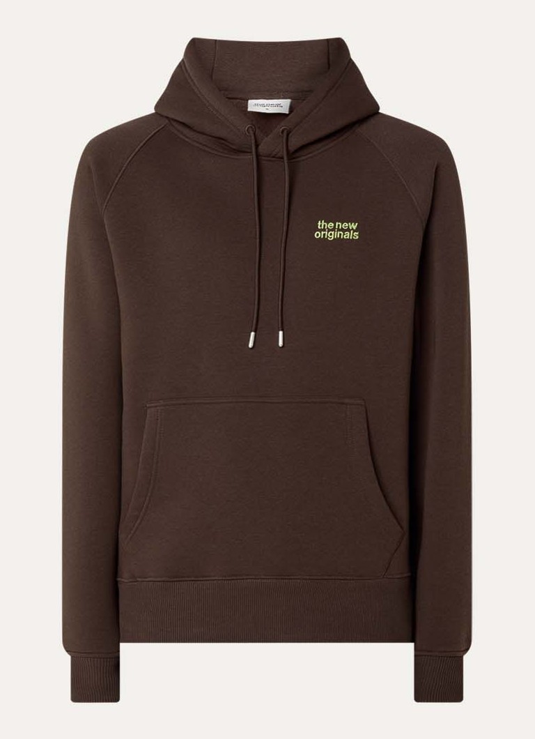 The New Originals Heren Catna hoodie met logo en kangoeroezak in de kleur Donkerbruin, maat: L