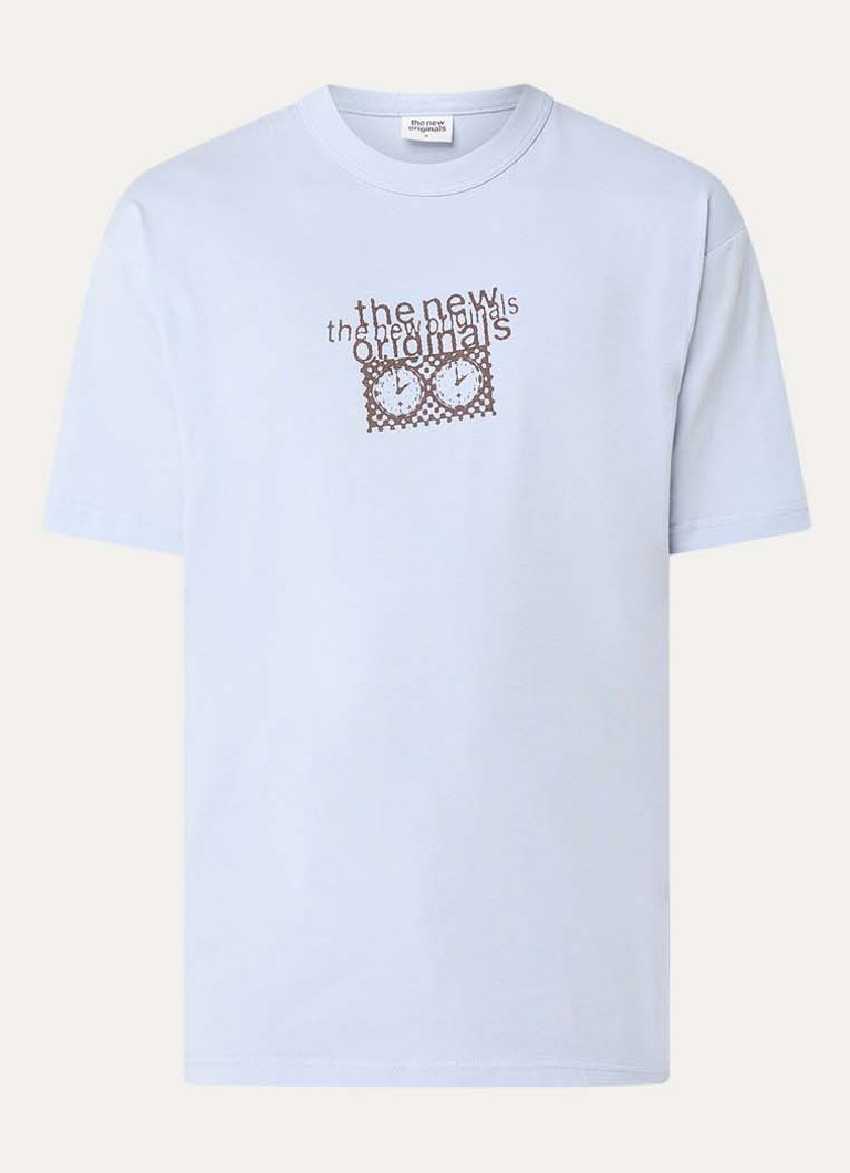 The New Originals Heren Checkmate T-shirt met logo- en backprint in de kleur Lichtblauw, maat: S