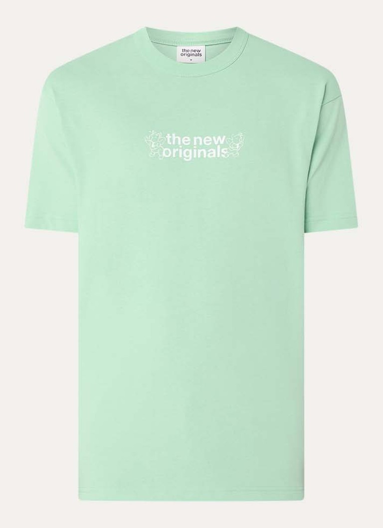 The New Originals Heren Freddy T-shirt met front- en backprint in de kleur Mint, maat: L