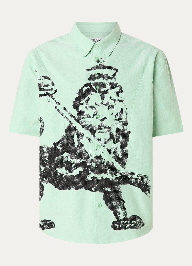 The New Originals Heren Lion Curve regular fit overhemd met print in de kleur Mint, maat: L