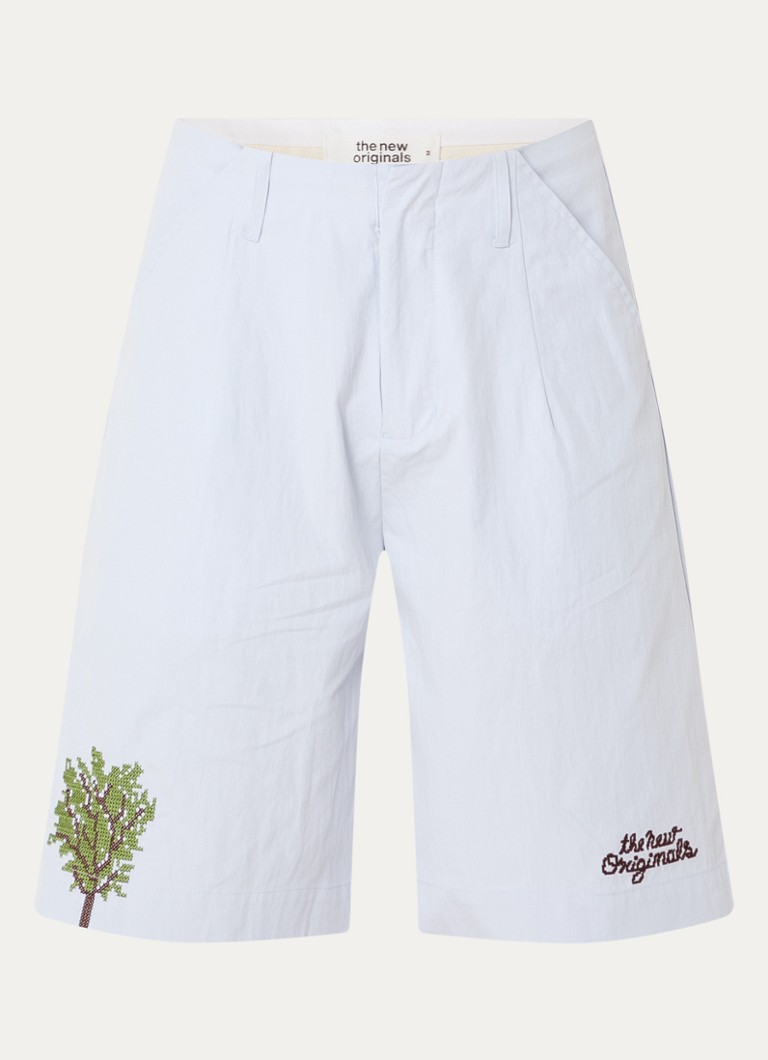 The New Originals Heren Block Party loose fit korte broek met borduring en steekzakken in de kleur Lichtblauw, maat: M