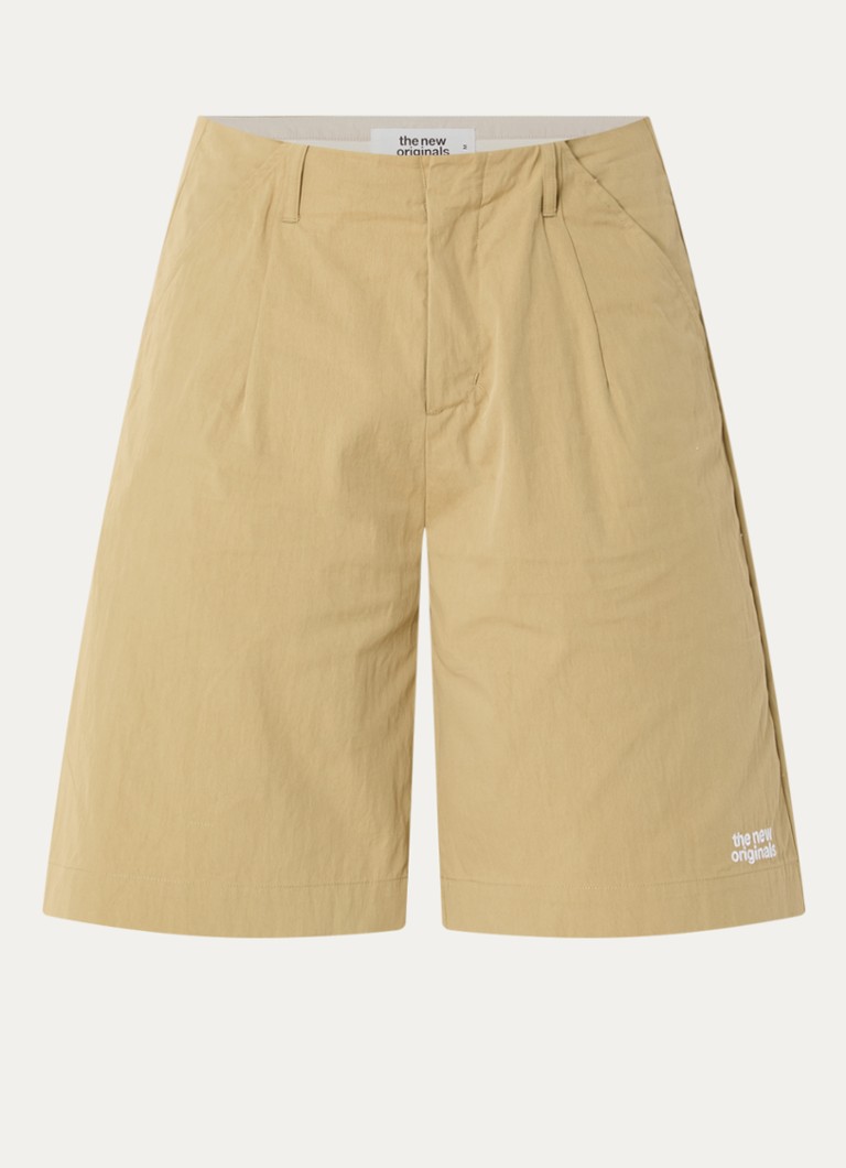The New Originals Heren Emblem wide fit korte broek met logoborduring in de kleur Khaki, maat: M