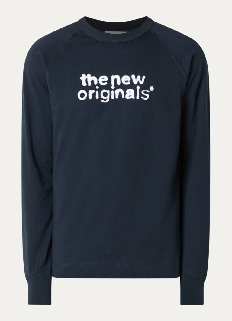 The New Originals Heren Raglan longsleeve met logoprint in de kleur Donkerblauw, maat: S
