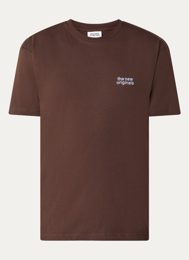 The New Originals Heren Catna T-shirt met logoborduring en backprint in de kleur Bruin, maat: S