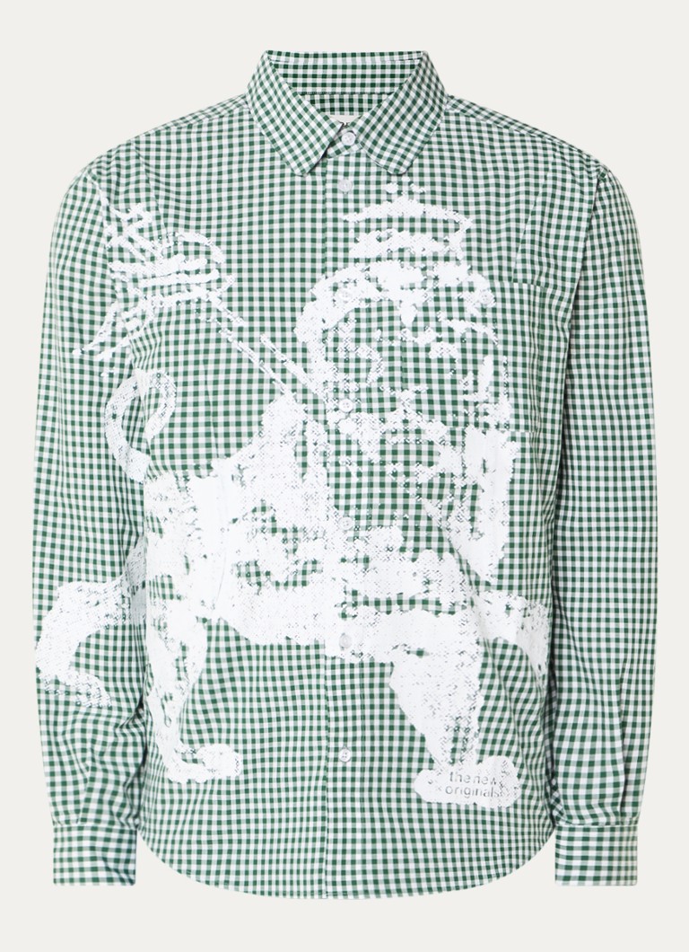 The New Originals Heren Lion comfort fit overhemd met print en ruitdessin in de kleur Groen, maat: S