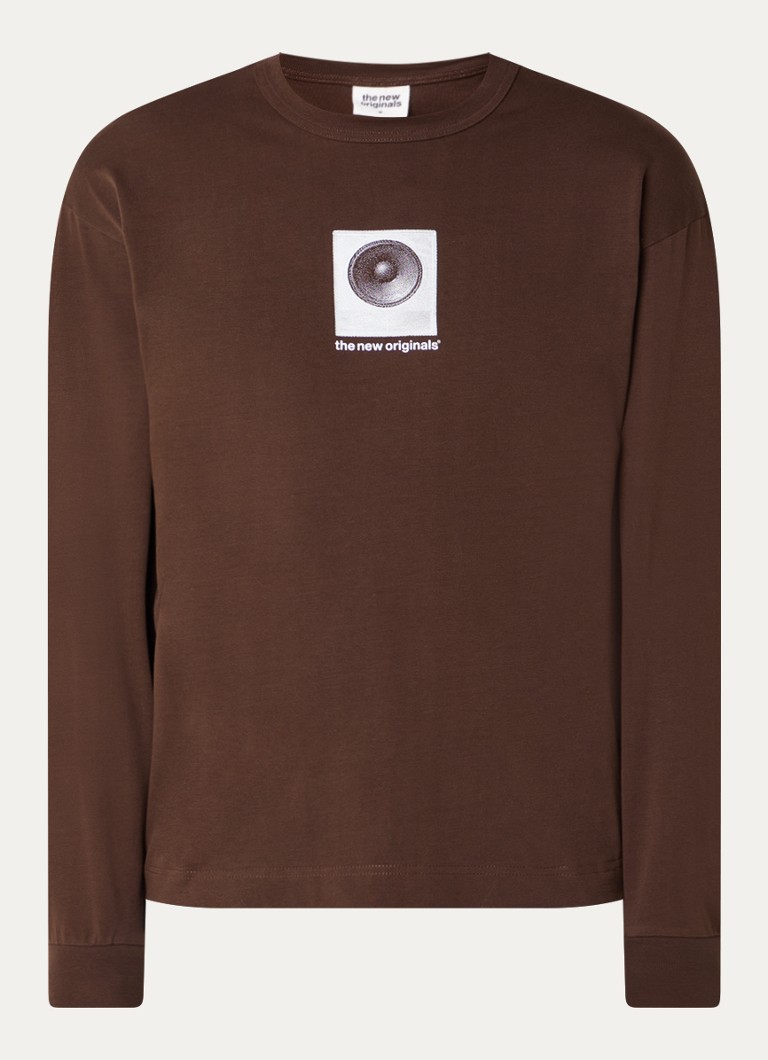 The New Originals Heren Soundwall longsleeve met logo- en backprint in de kleur Bruin, maat: S
