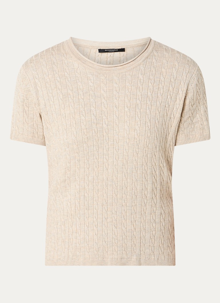 Bruuns Bazaar Dames Glenda kabelgebreide T-shirt in de kleur Donkerbeige