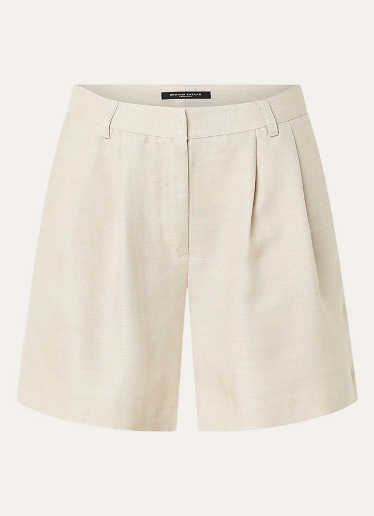 Bruuns Bazaar Dames Winnia high waist wide fit korte broek met steekzakken in de kleur Creme