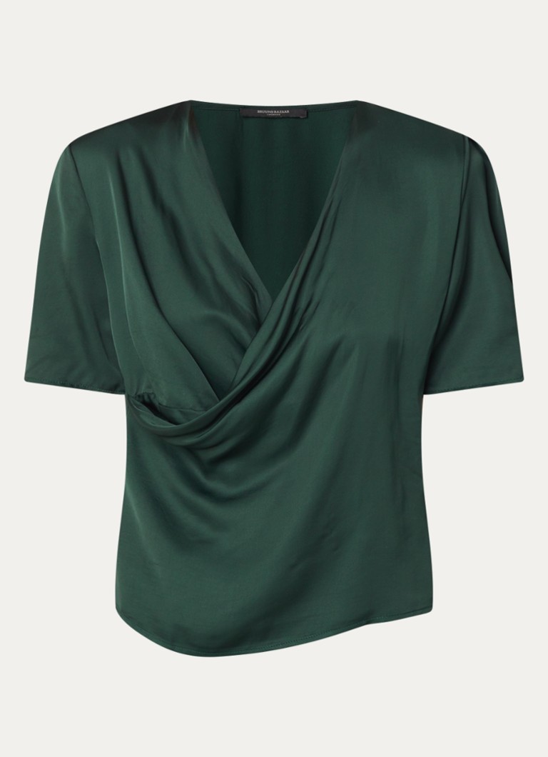 Bruuns Bazaar Dames Neemas top van satijn in de kleur Donkergroen