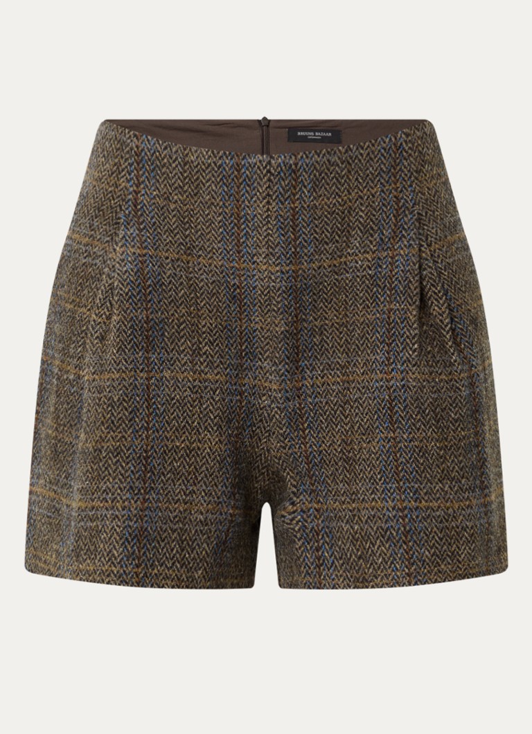Bruuns Bazaar Dames AroniaBBNadino high waist straight fit korte broek van wol met ruitdessin in de kleur Bruin