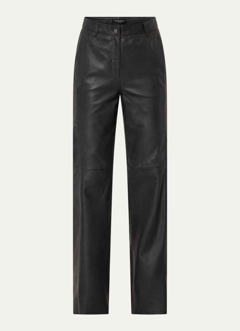 Bruuns Bazaar Dames Liara straight fit broek van imitatieleer in de kleur Zwart