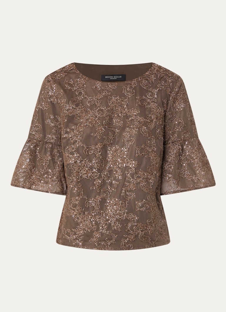 Bruuns Bazaar Dames Pholido top met pailletten in de kleur Bruin