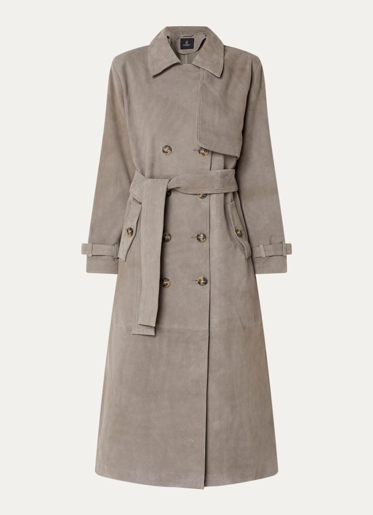 Bruuns Bazaar Dames Wiolas trenchcoat van suéde met ceintuur in de kleur Grijs