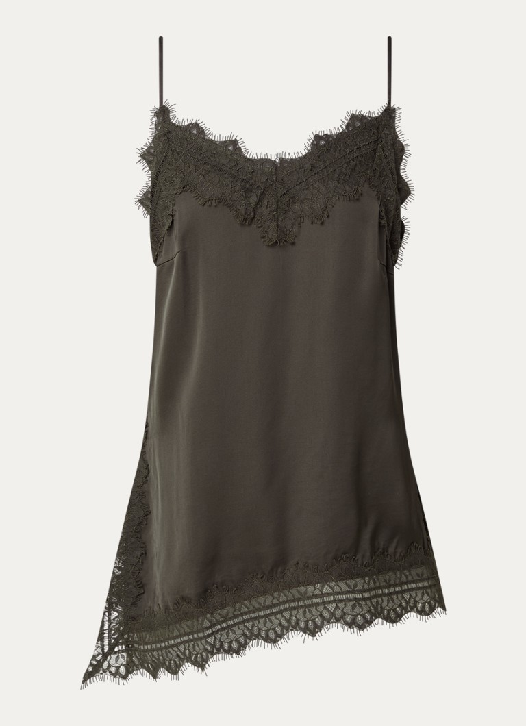 Bruuns Bazaar Dames WeckiaBBCamila spaghetti top met details van kant in de kleur Donkerbruin