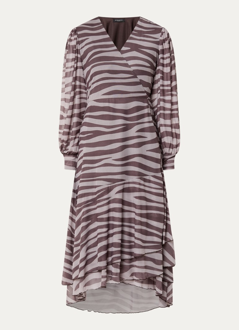 Bruuns Bazaar Dames Phlox Nora maxi wikkeljurk van mesh met print in de kleur Bruin