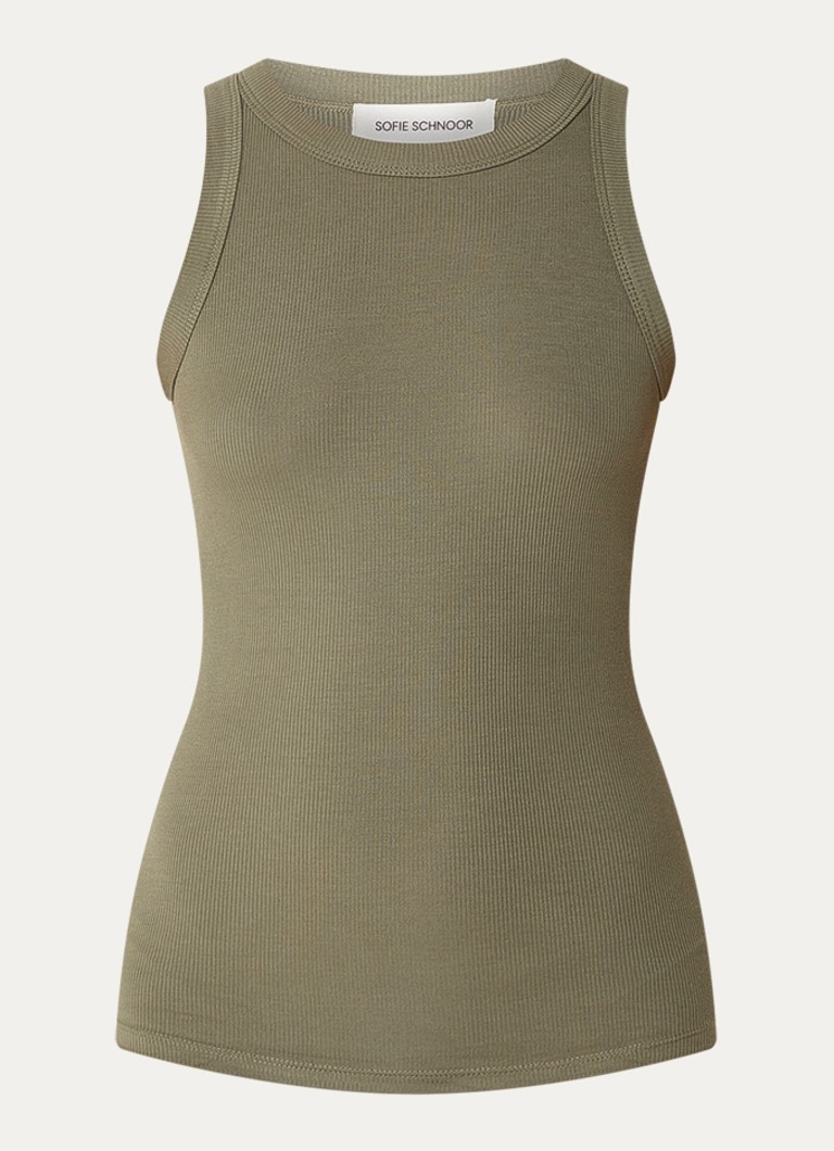 Sofie Schnoor Dames Julliesw tanktop met ribstructuur in de kleur Legergroen