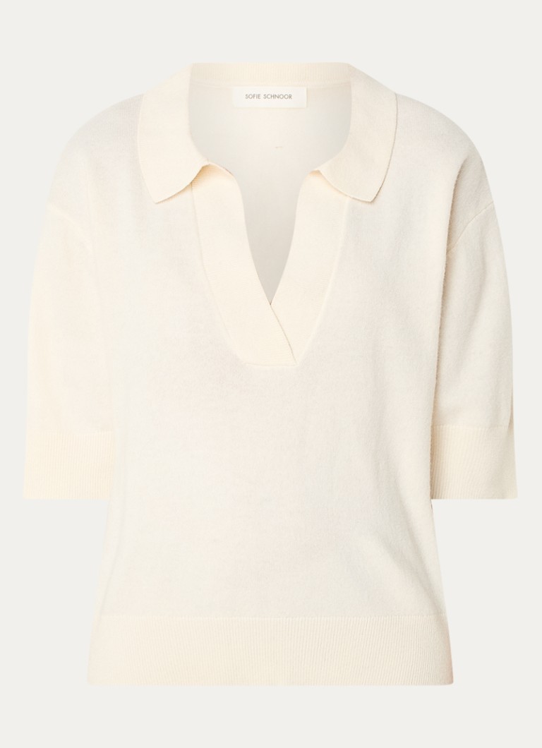 Sofie Schnoor Dames Fijngebreide polo van wol in de kleur Creme