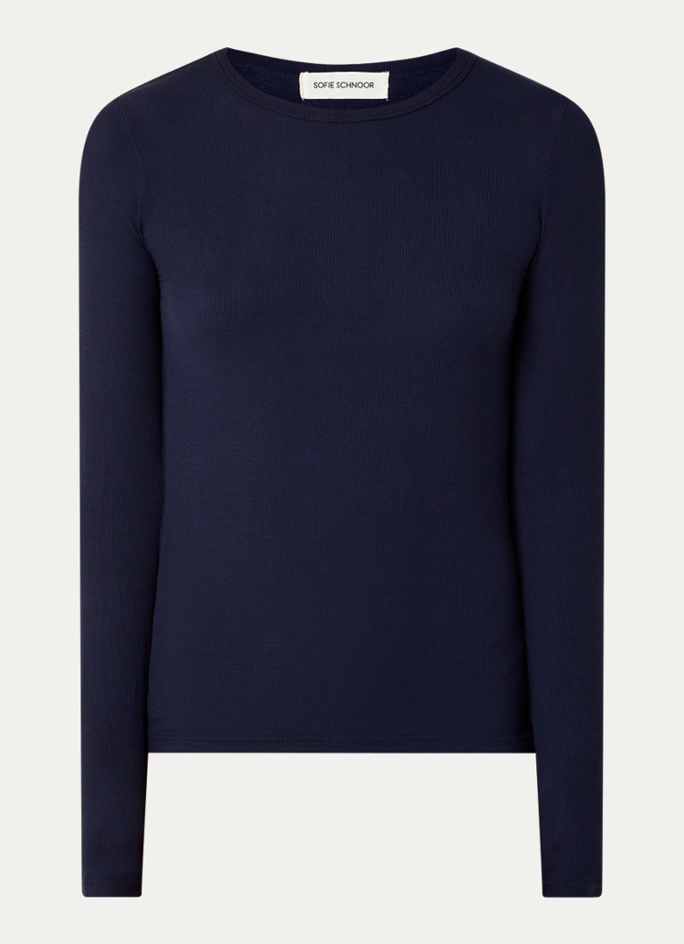 Sofie Schnoor Dames Longsleeve met ribstructuur in de kleur Donkerblauw