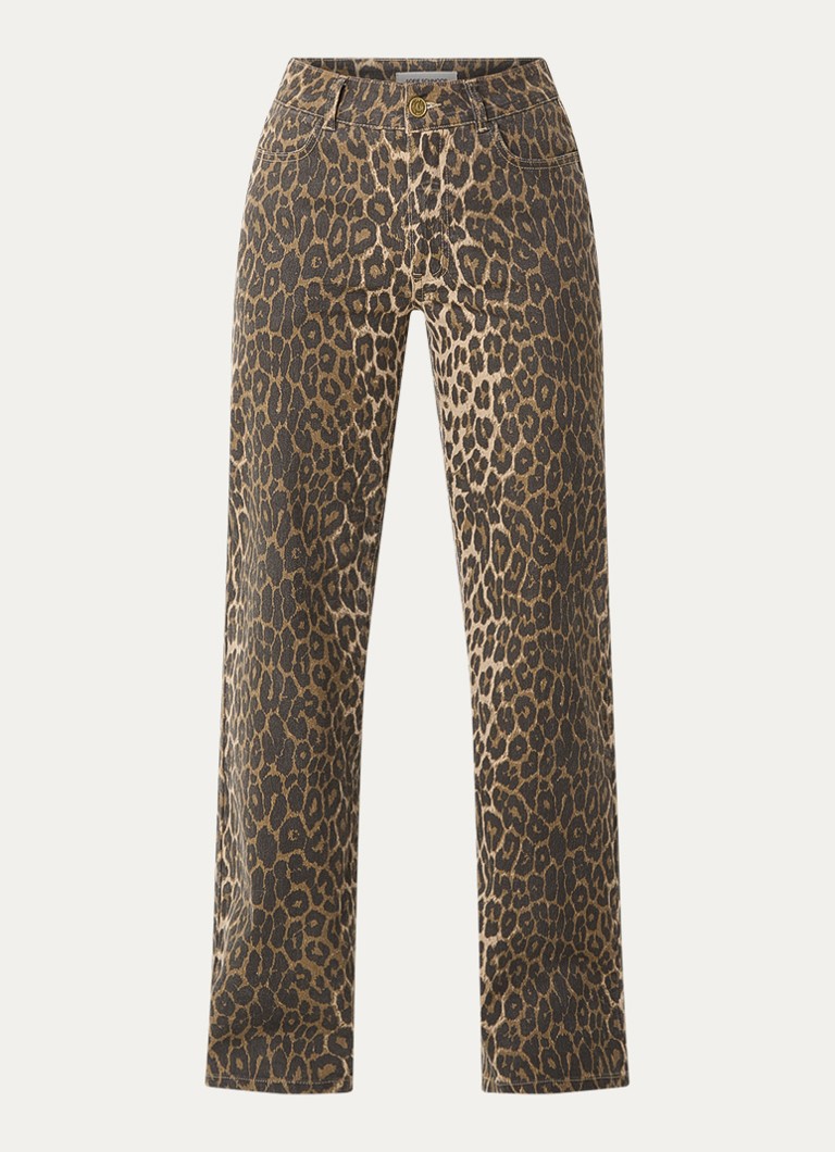 Sofie Schnoor Dames Sienna mid waist loose fit jeans met panterprint in de kleur Lichtbruin