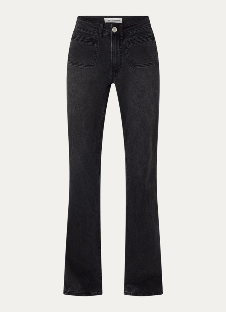 Sofie Schnoor Dames Firenze high waist flared jeans met paspelzakken in de kleur Zwart