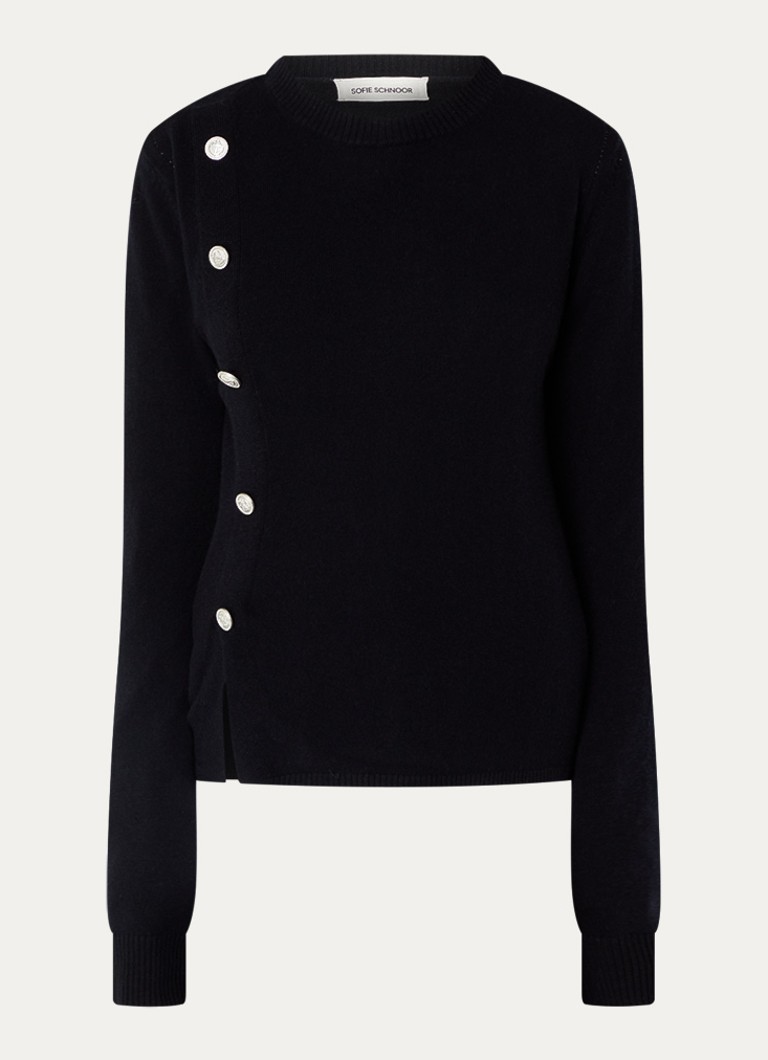 Sofie Schnoor Dames Sai fijngebreide pullover met sierknopen in de kleur Zwart