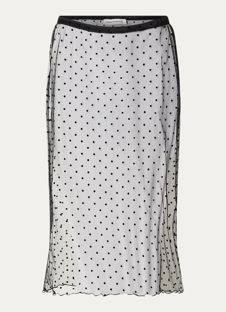 Sofie Schnoor Dames France semi-transparante midi rok met stippenprint in de kleur Zwart