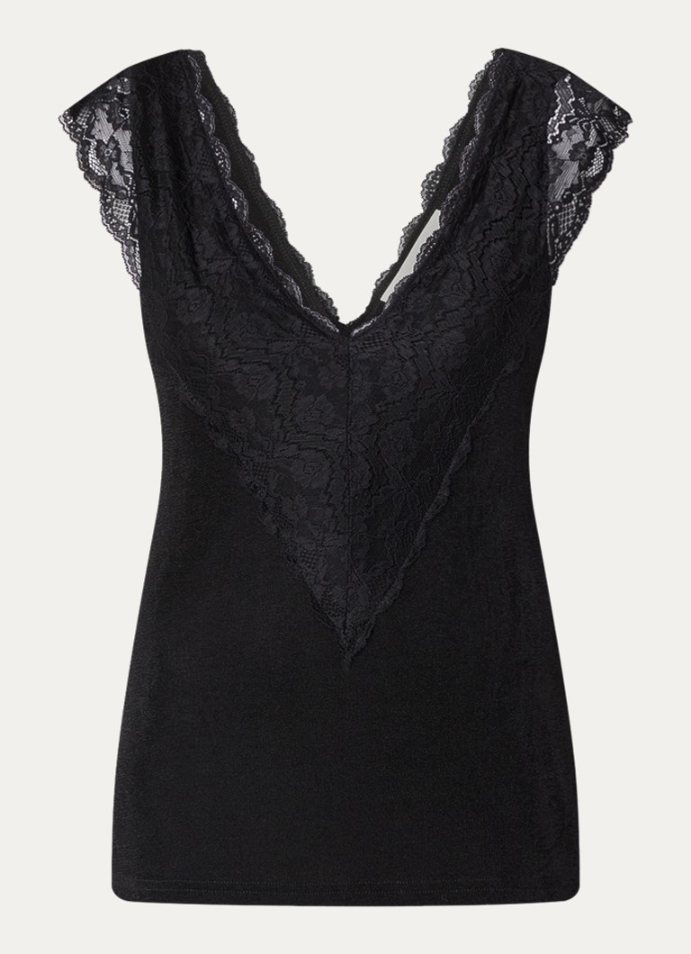 Sofie Schnoor Dames Pansy top van kant met V-hals in de kleur Zwart