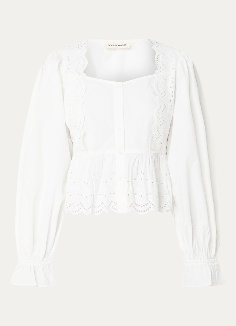 Sofie Schnoor Dames Aria cropped blouse met broderie in de kleur Wit