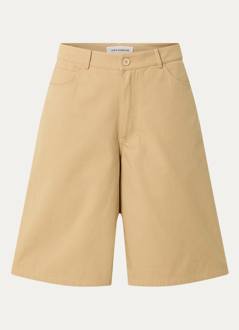 Sofie Schnoor Dames Harleysw mid waist wide fit korte broek van denim met gekleurde wassing in de kleur Camel