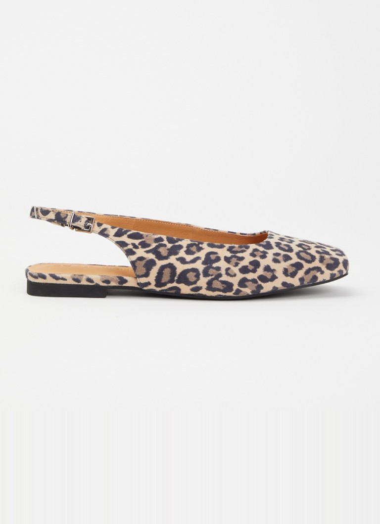 Sofie Schnoor Dames Nicole slingback van leer met panterprint in de kleur Beige