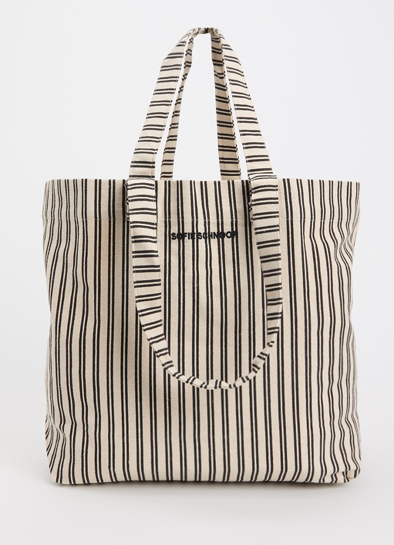 Sofie Schnoor Dames Elin shopper van canvas met streepprint in de kleur Creme
