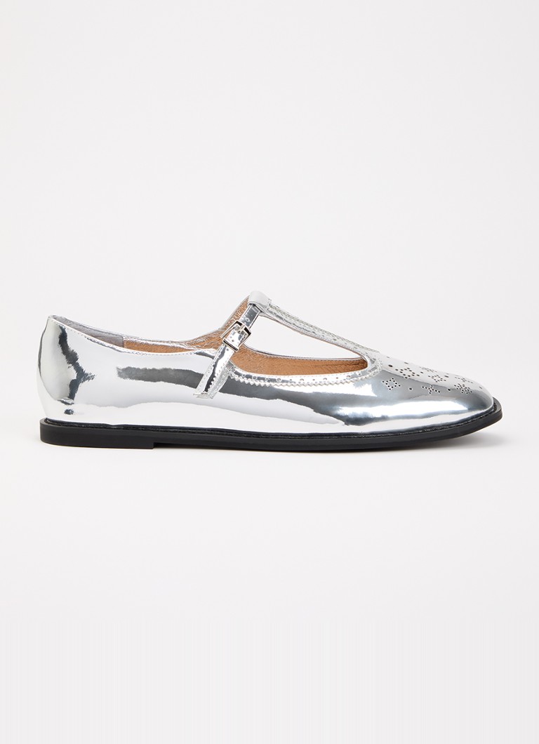 Sofie Schnoor Dames Tora ballerina van leer met metallic finish in de kleur Zilver