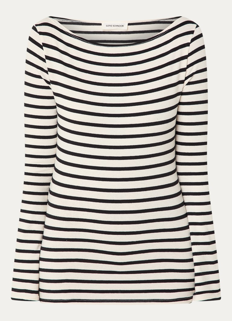 Sofie Schnoor Dames Cece top met boothals en streepprint in de kleur Creme