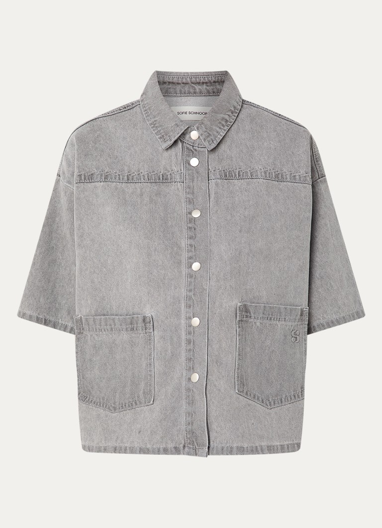 Sofie Schnoor Dames Melissa blouse van denim met opgestikte zakken in de kleur Lichtgrijs