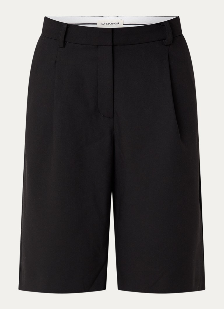 Sofie Schnoor Dames Elsysw mid waist loose fit korte pantalon met steekzakken in de kleur Zwart