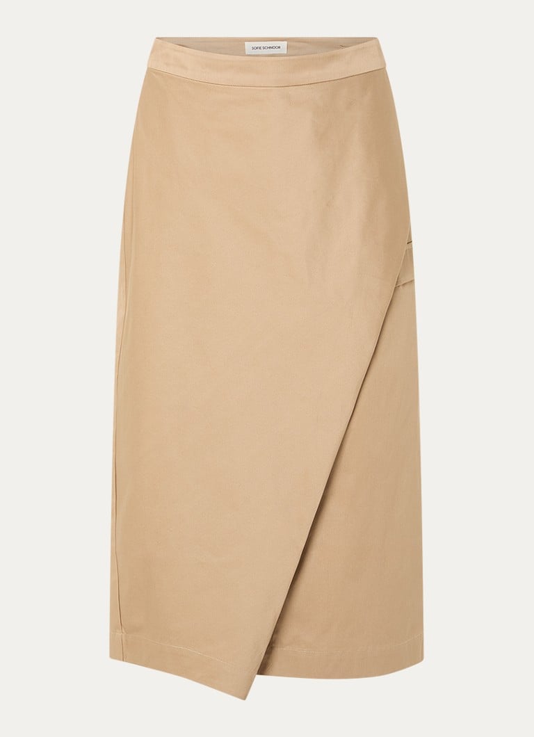 Sofie Schnoor Dames Katrine midi wikkelrok met split in de kleur Camel