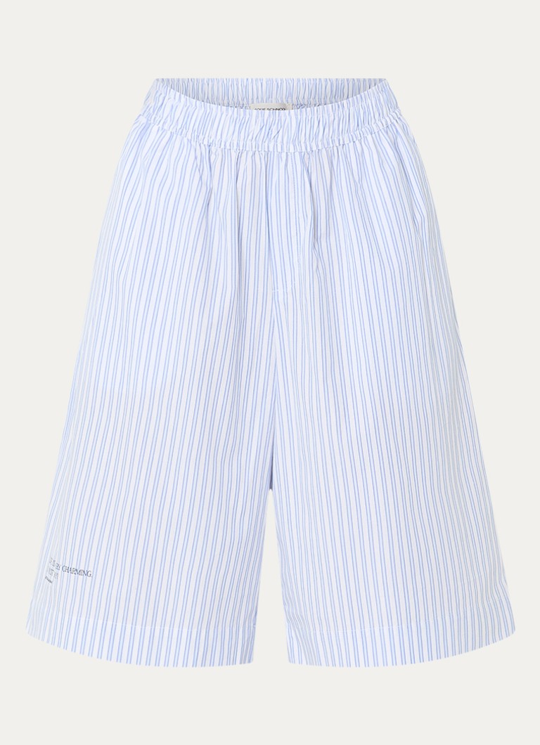 Sofie Schnoor Dames High waist wide fit korte broek met streepprint in de kleur Staalblauw
