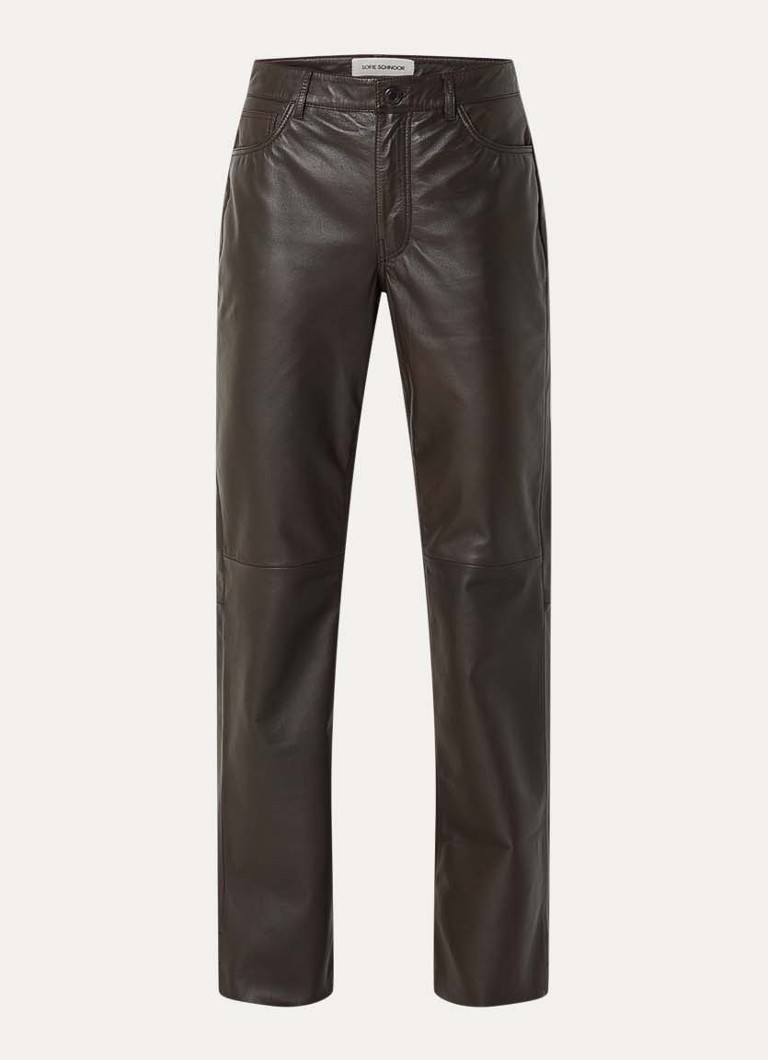Sofie Schnoor Dames Gatti high waist flared fit broek van imitatieleer in de kleur Donkerbruin