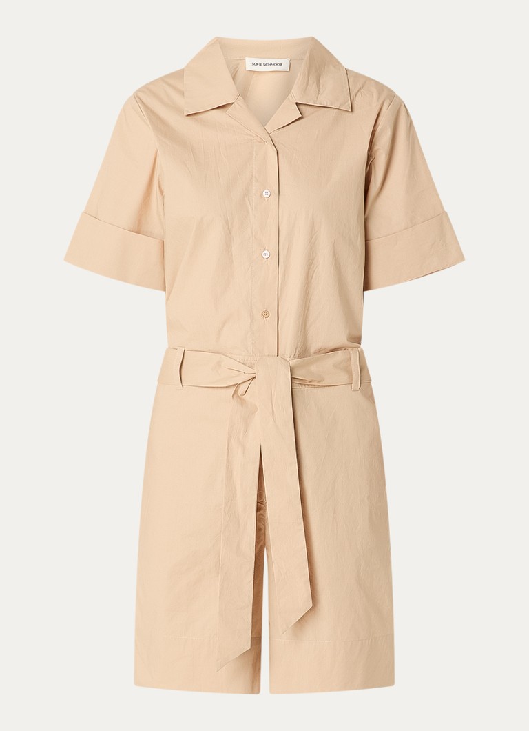 Sofie Schnoor Dames Koasw straight fit playsuit met strikceintuur in de kleur Beige
