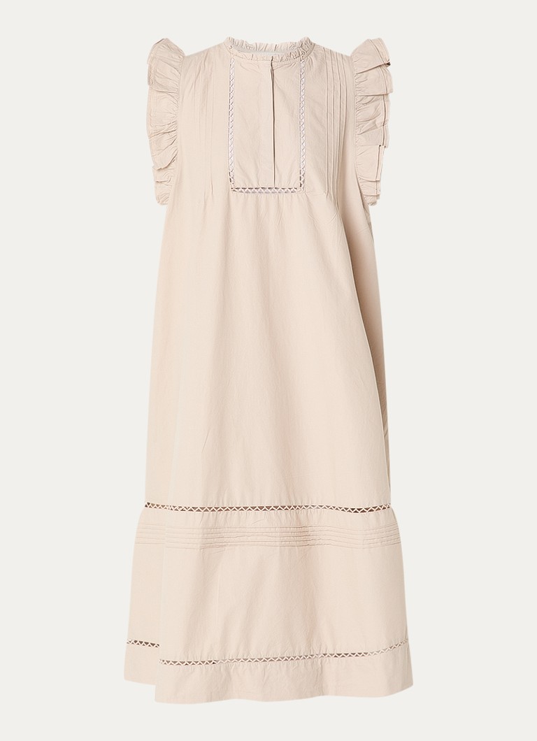 Sofie Schnoor Dames Otania midi tuniekjurk met ruches en steekzakken in de kleur Beige