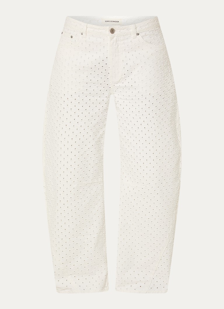 Sofie Schnoor Dames Tomarsw mid waist balloon fit jeans met opengewerkt dessing in de kleur Wit