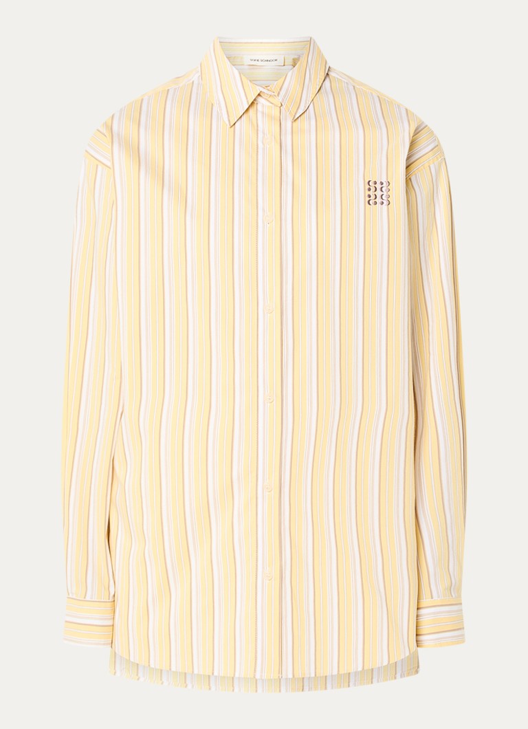 Sofie Schnoor Dames Mercysw blouse met streepprint en logoborduring in de kleur Lichtgeel
