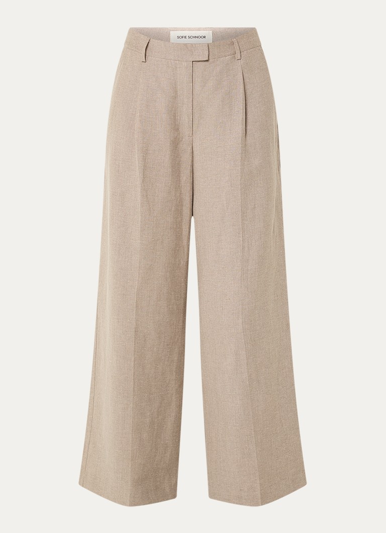 Sofie Schnoor Dames Izrasw mid waist wide fit pantalon in linnenblend in de kleur Lichtbruin