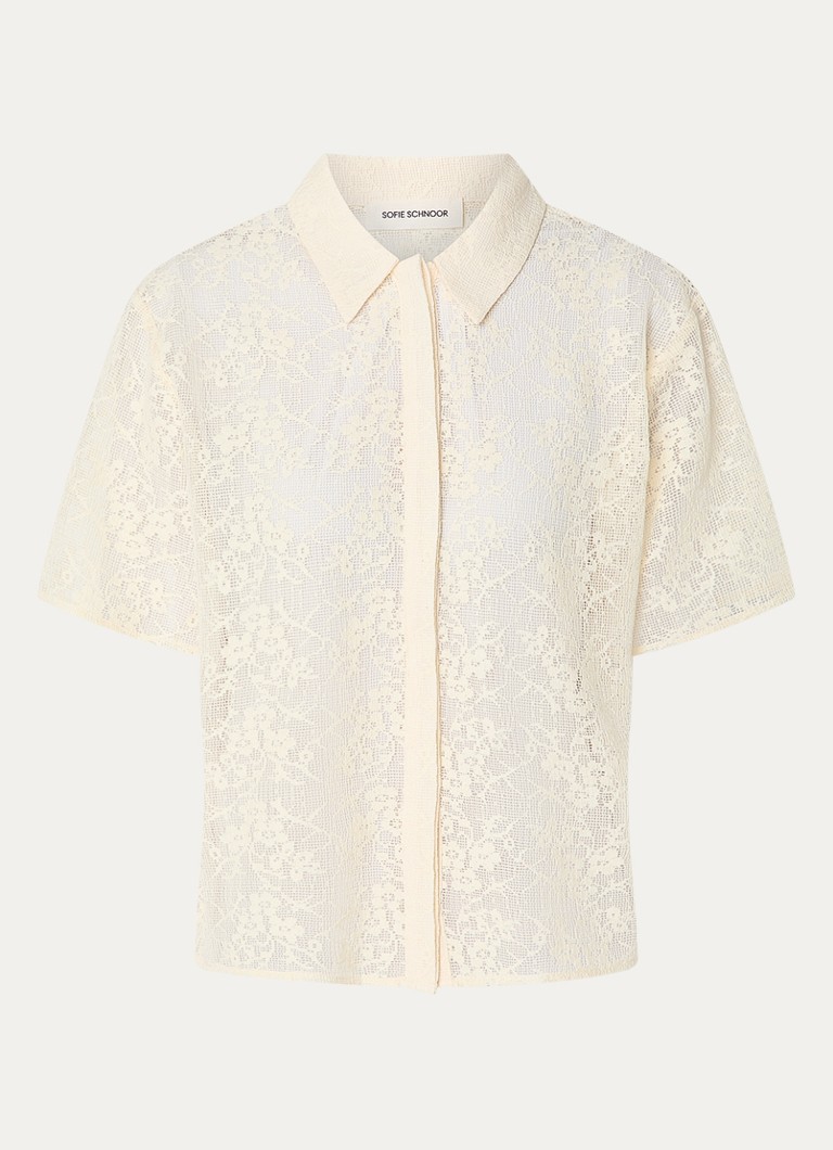 Sofie Schnoor Dames Camela semi transparante blouse van crochet in de kleur Gebroken wit