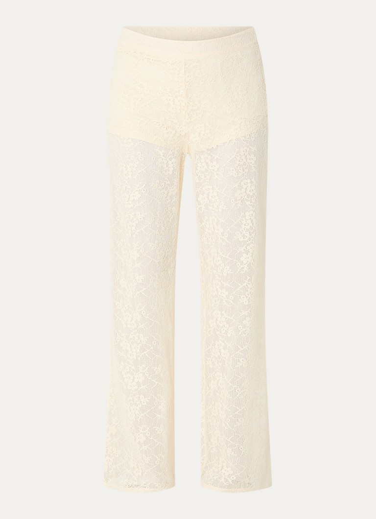 Sofie Schnoor Dames Ivy high waist straight leg broek van crochet in de kleur Gebroken wit