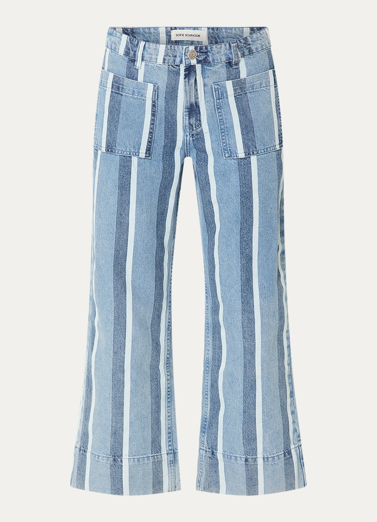 Sofie Schnoor Dames Toulouse high waist straight leg cropped jeans met streepprint in de kleur Indigo