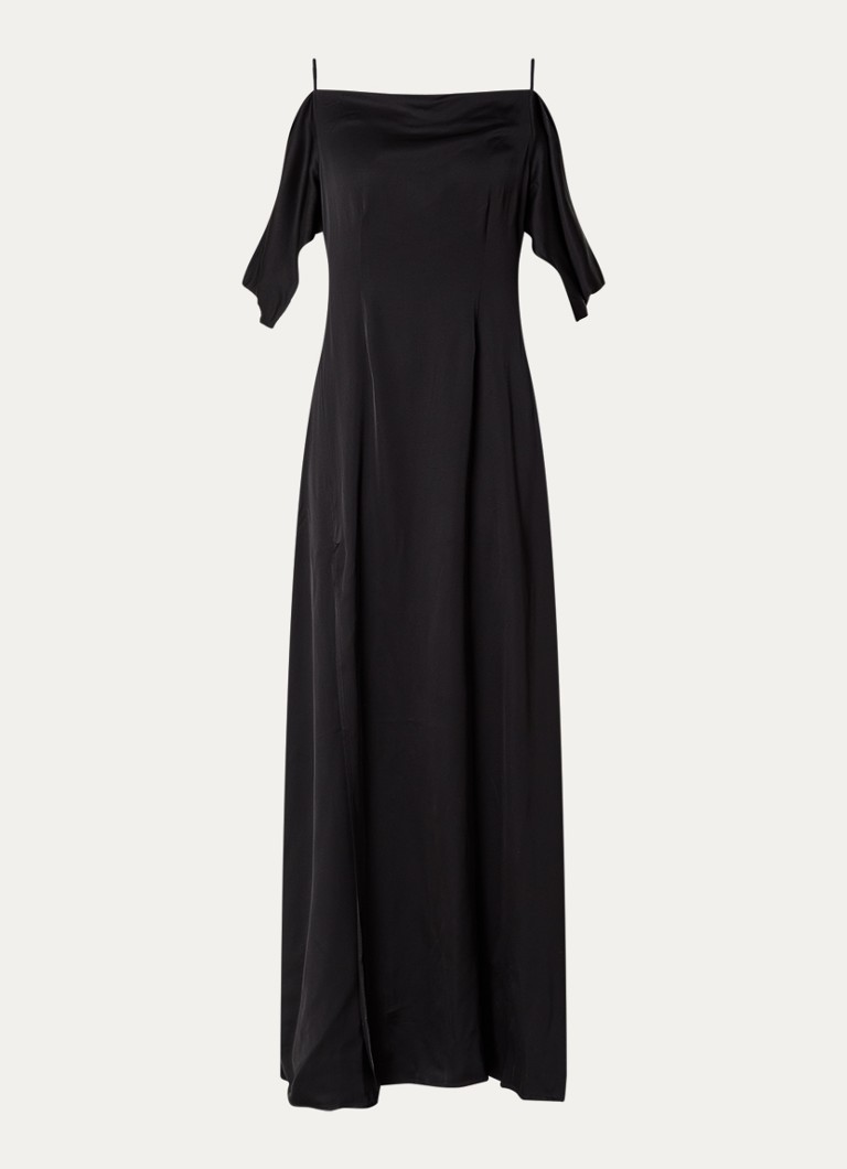 Sofie Schnoor Dames Simja maxi jurk van satijn met split in de kleur Zwart